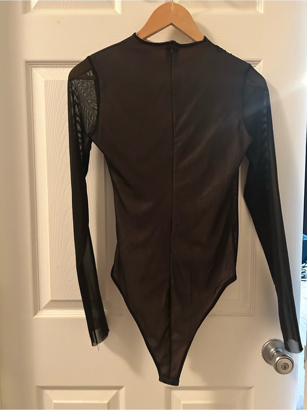 Sheer Long Sleeve Black Bodysuit - Women